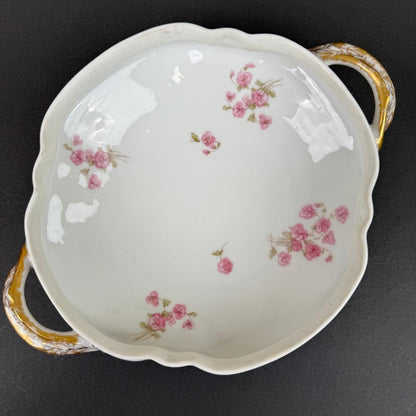 Haviland & Co. Limoges Porcelain Tureen Serving Dish Pink Floral Gold Trim