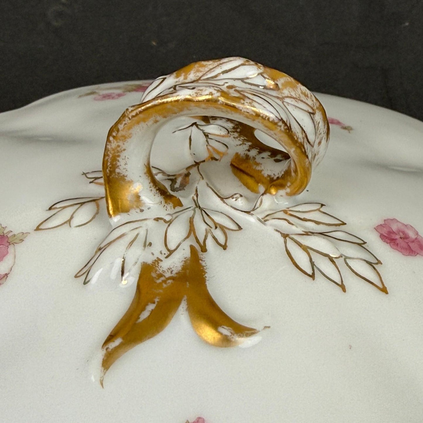 Haviland & Co. Limoges Porcelain Tureen Serving Dish Pink Floral Gold Trim