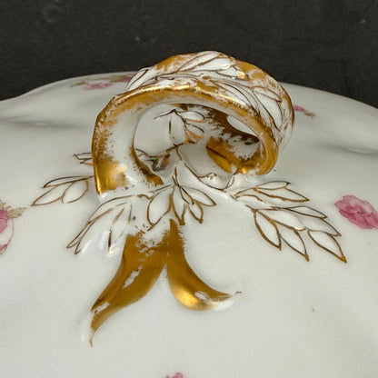 Haviland & Co. Limoges Porcelain Tureen Serving Dish Pink Floral Gold Trim