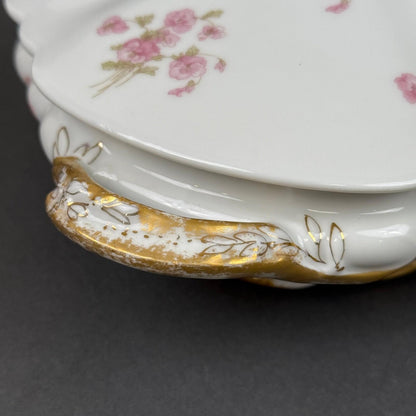 Haviland & Co. Limoges Porcelain Tureen Serving Dish Pink Floral Gold Trim