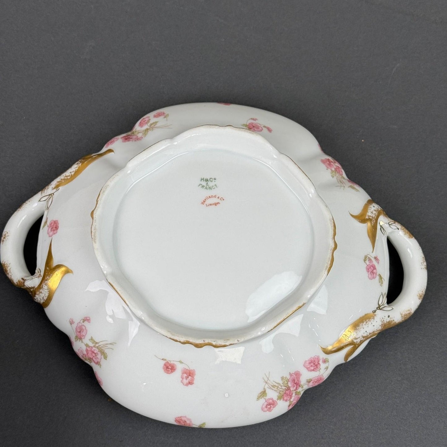 Haviland & Co. Limoges Porcelain Tureen Serving Dish Pink Floral Gold Trim