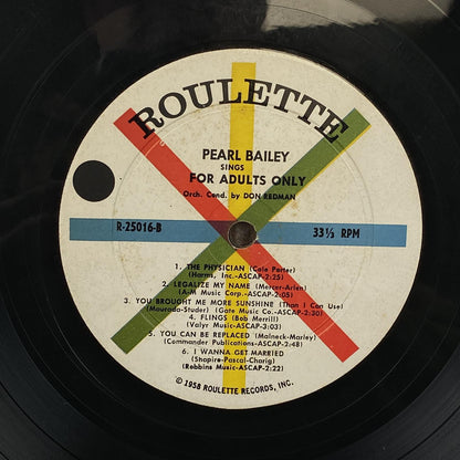 Pearl Bailey Sings for Adults Only  Vinyl Record Roulette Records 1958 - VG