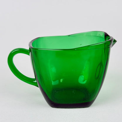 Anchor Hocking Emerald Green Glass Creamer and Sugar Set, Square Shaped