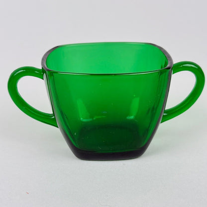 Anchor Hocking Emerald Green Glass Creamer and Sugar Set, Square Shaped
