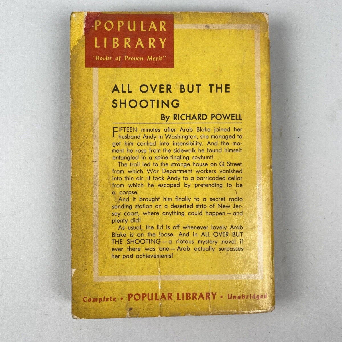 Richard Powell ALL OVER BUT THE SHOOTING Popular Lib 1944 Pulp Mystery