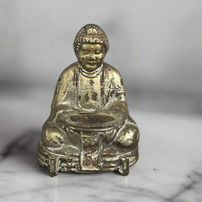 Vintage CAST IRON BUDDHA statue figure INCENSE BURNER 4.5" tall