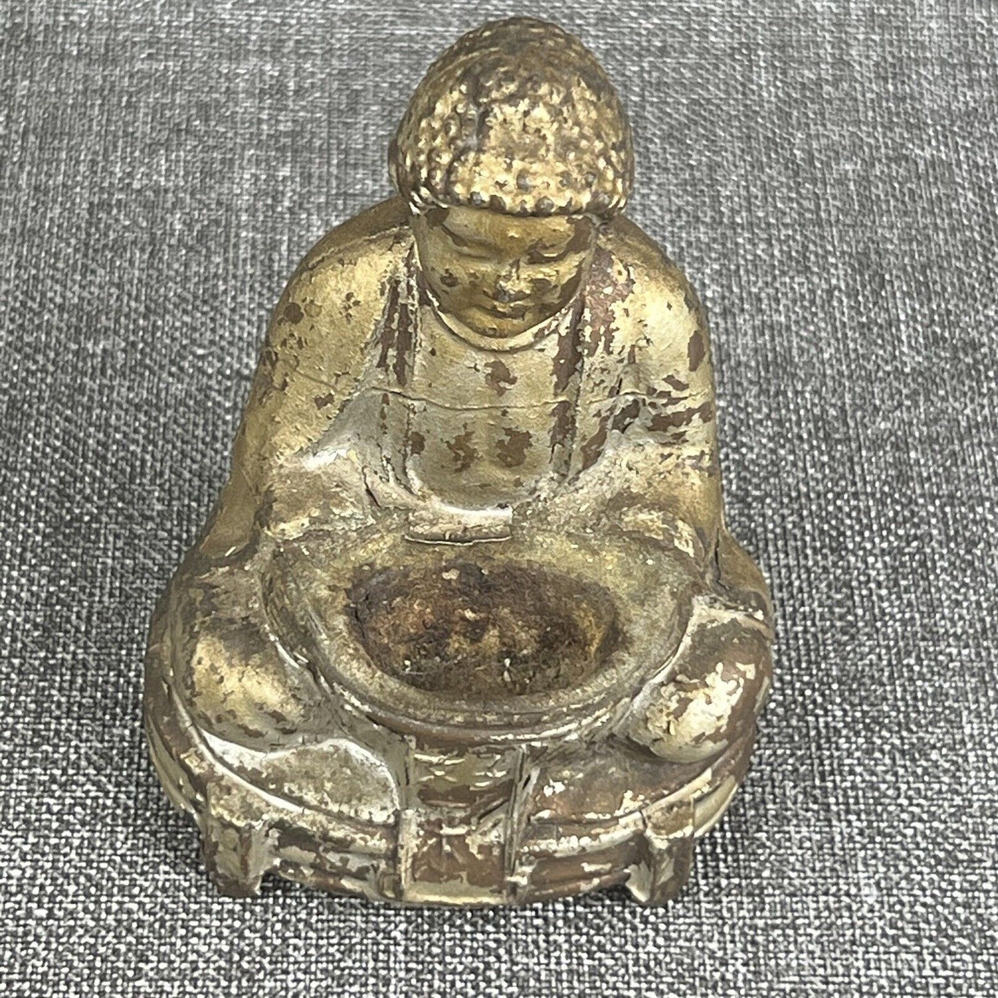 Vintage CAST IRON BUDDHA statue figure INCENSE BURNER 4.5" tall