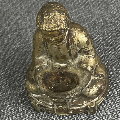 Vintage CAST IRON BUDDHA statue figure INCENSE BURNER 4.5" tall