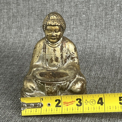 Vintage CAST IRON BUDDHA statue figure INCENSE BURNER 4.5" tall