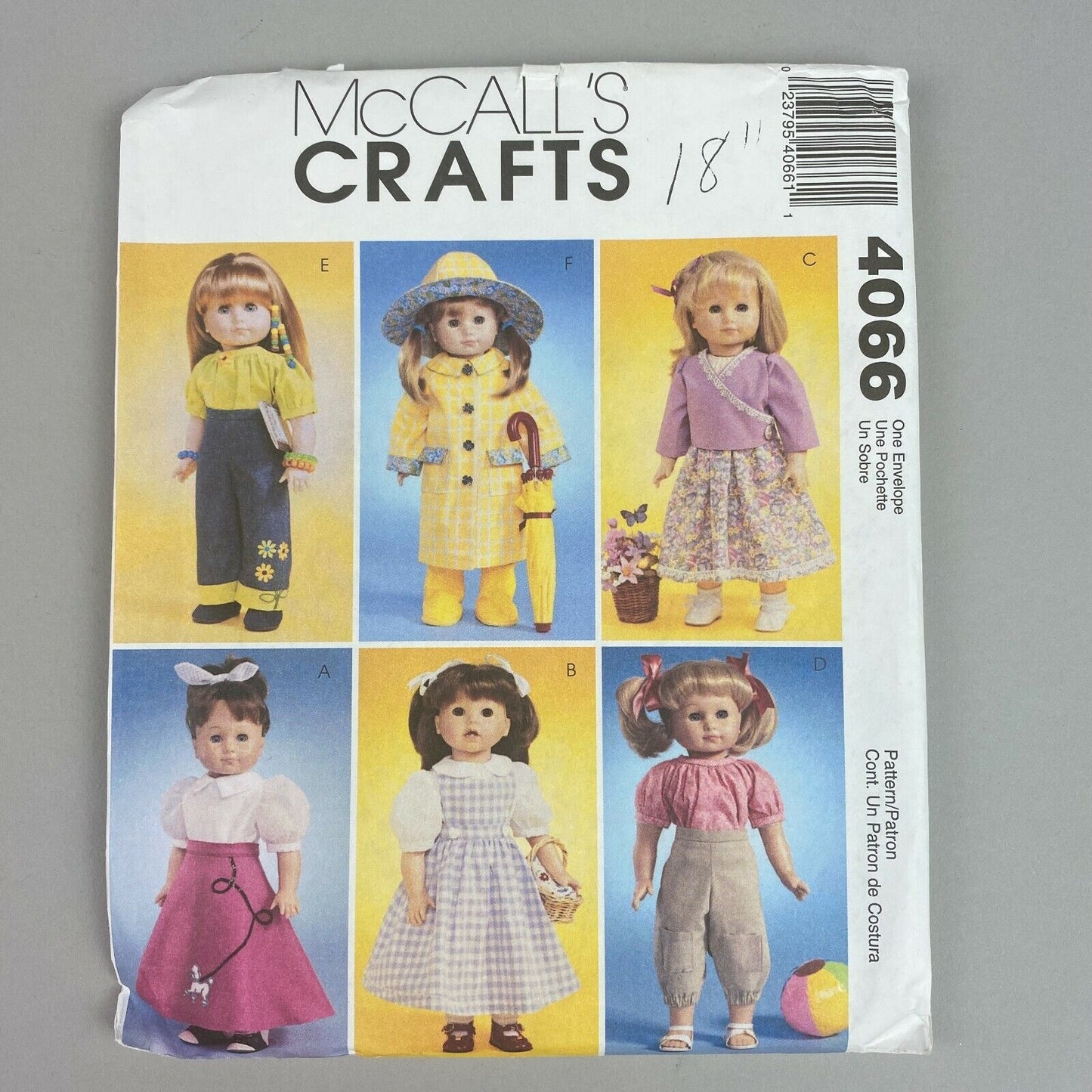 McCall’s Crafts 18” Doll Clothing Uncut Sewing Patterns 4066