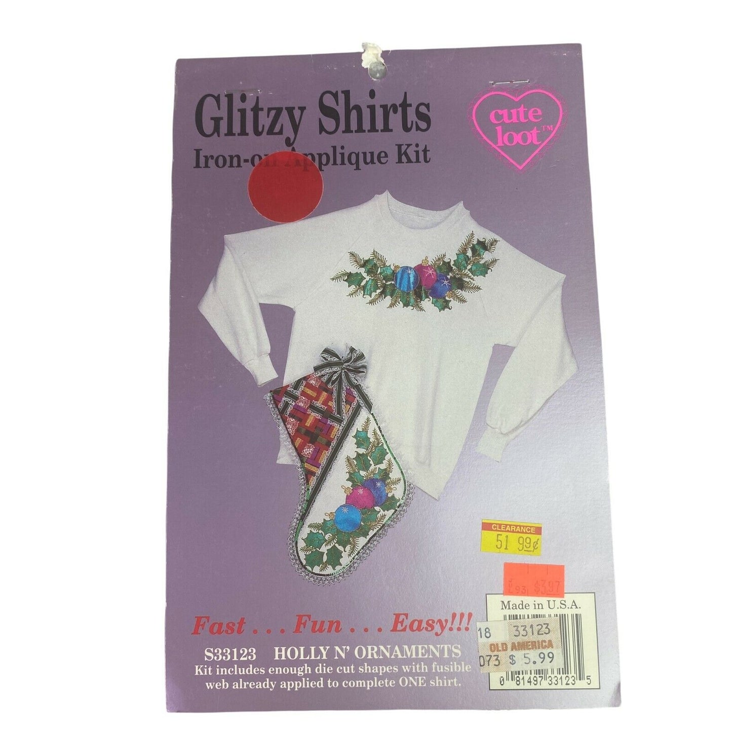 Vintage Glitzy Shirts Iron On Applique Kit, Holly N' Ornaments (S33123)