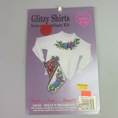 Vintage Glitzy Shirts Iron On Applique Kit, Holly N' Ornaments (S33123)