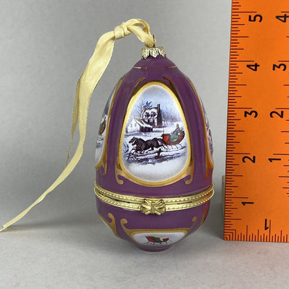 Hinged Egg Trinket Box Christmas Ornament Golden Bells Valerie Parr Hill EUC