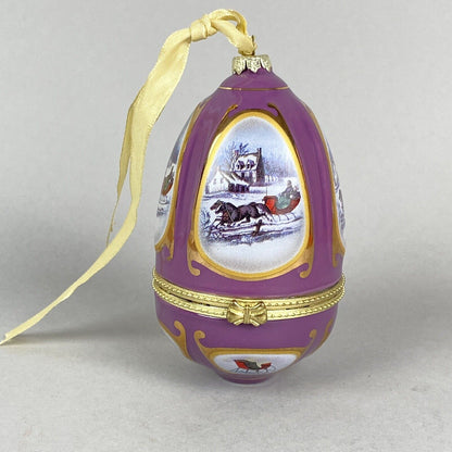 Hinged Egg Trinket Box Christmas Ornament Golden Bells Valerie Parr Hill EUC