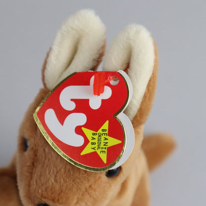 Vintage TY The Original Beanie Baby, Pouch, Kangaroo and Baby Stuffed Animal 7"