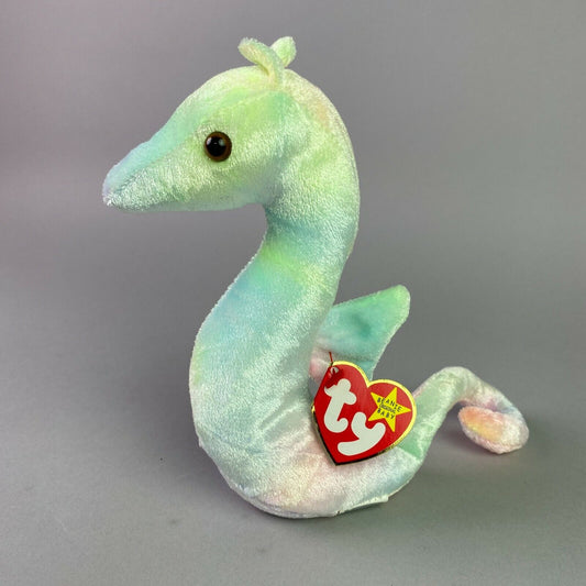Vintage TY The Original Beanie Baby Neon Seahorse Plush with Tags 7"