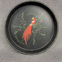 Vintage Round metal Tray with Red Peacock 13"