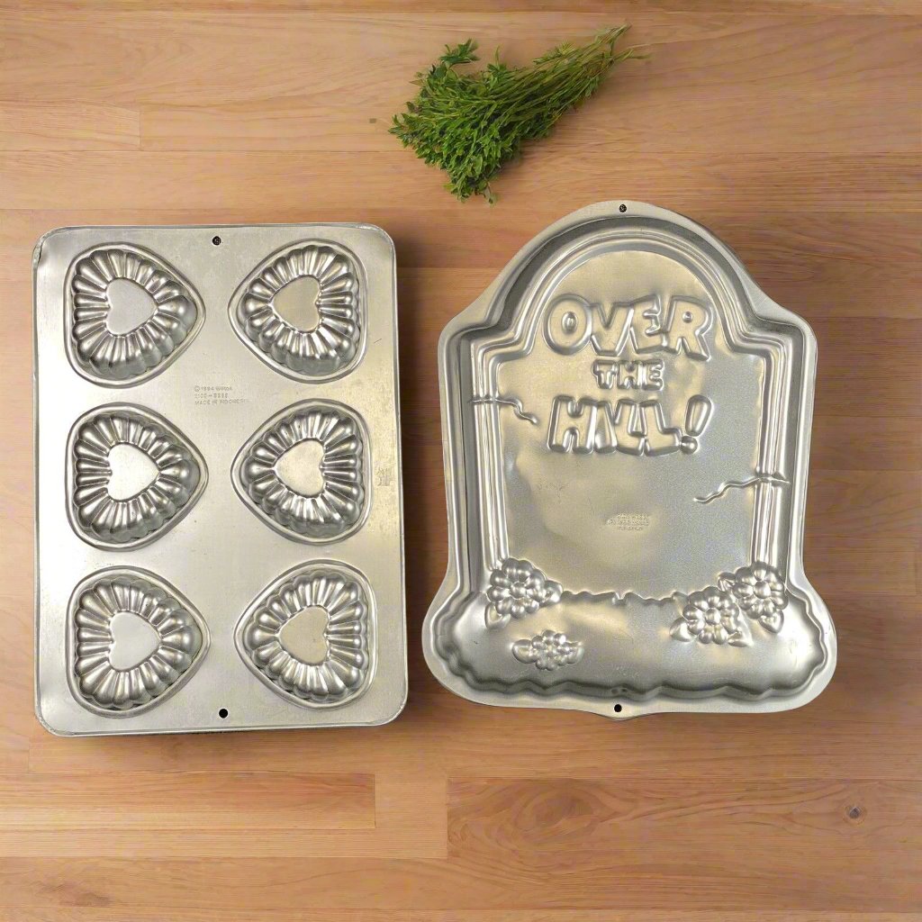 Wilton Aluminum Cake Pans lot Hearts + Over the Hill