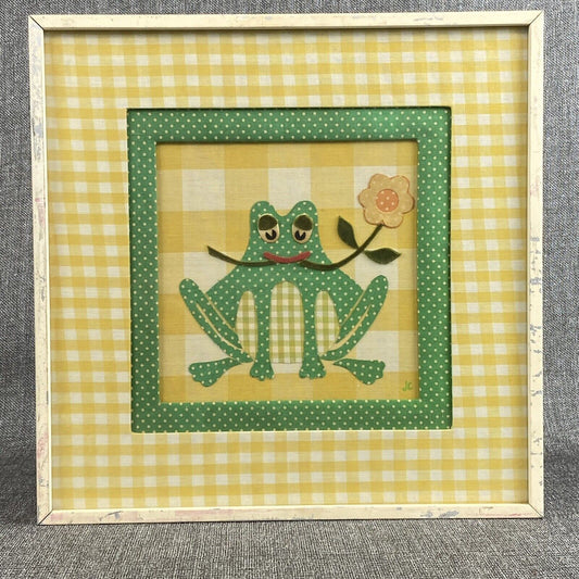 Frog Textile Art 12"x12" by Jane Cohler Design Fabric Polka Dots Boho 1975