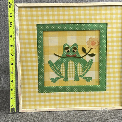 Frog Textile Art 12"x12" by Jane Cohler Design Fabric Polka Dots Boho 1975