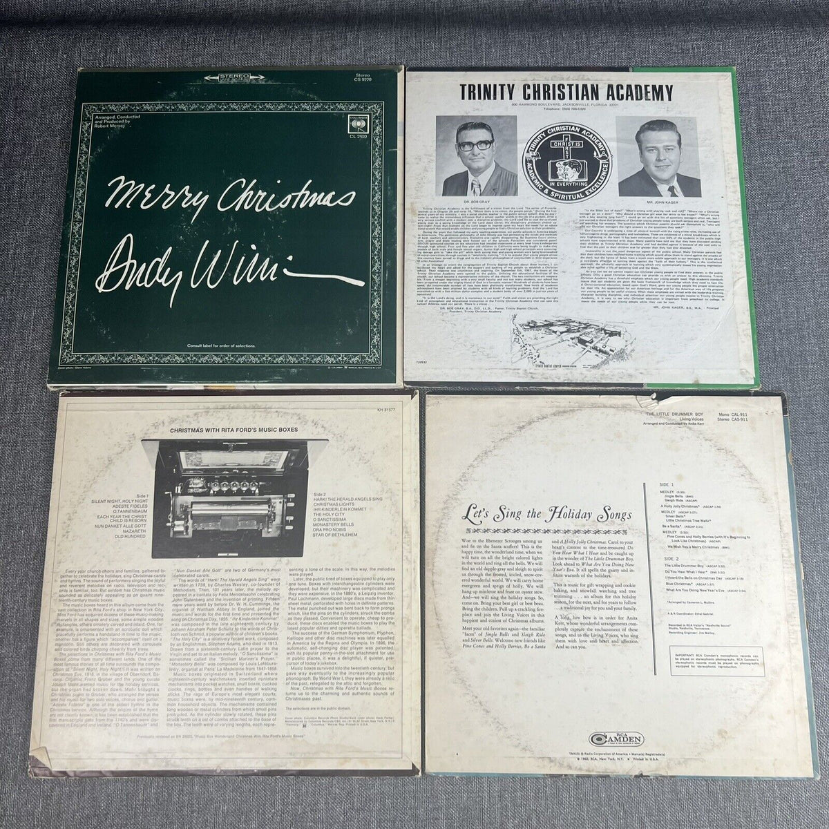 Christmas Vinyl Records lot of 4 - Drummer Boy, Music Box, Andy Williams etc.