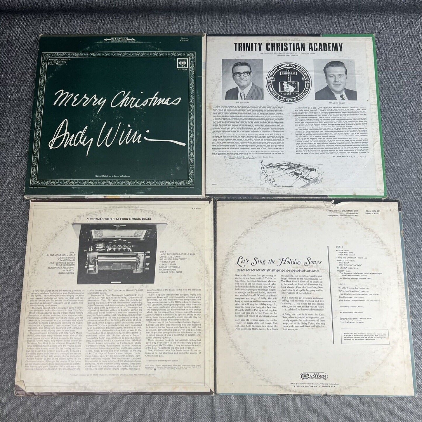 Christmas Vinyl Records lot of 4 - Drummer Boy, Music Box, Andy Williams etc.