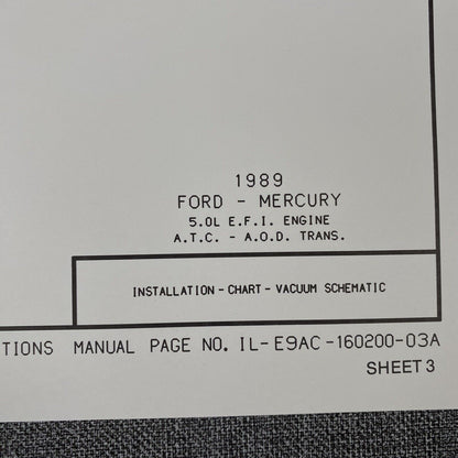 OEM Ford 1989 Ford Mercury 5.0L EFI Vacuum Schematic Diagram Shop Manual