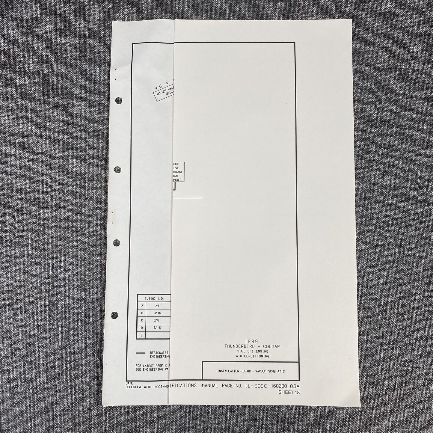 OEM Ford 1989 Ford Thunderbird-Cougar 3.8L EFI Air-conditioning Vacuum Schematic