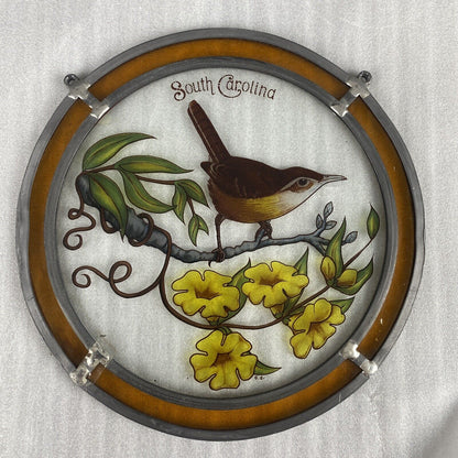 South Carolina State Bird Wren Stained Glass Round Decoration 8 1/2"