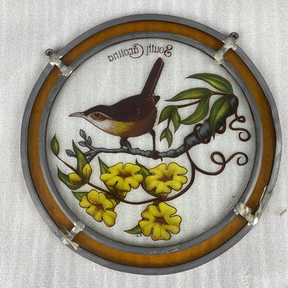 South Carolina State Bird Wren Stained Glass Round Decoration 8 1/2"