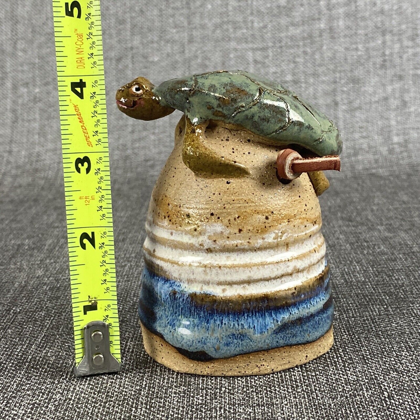 Glazed Pottery Turtle Bell 4" Signed