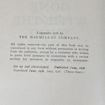 Gone with the Wind - Margaret Mitchell July, 1936 First Edition - 3rd Printing
