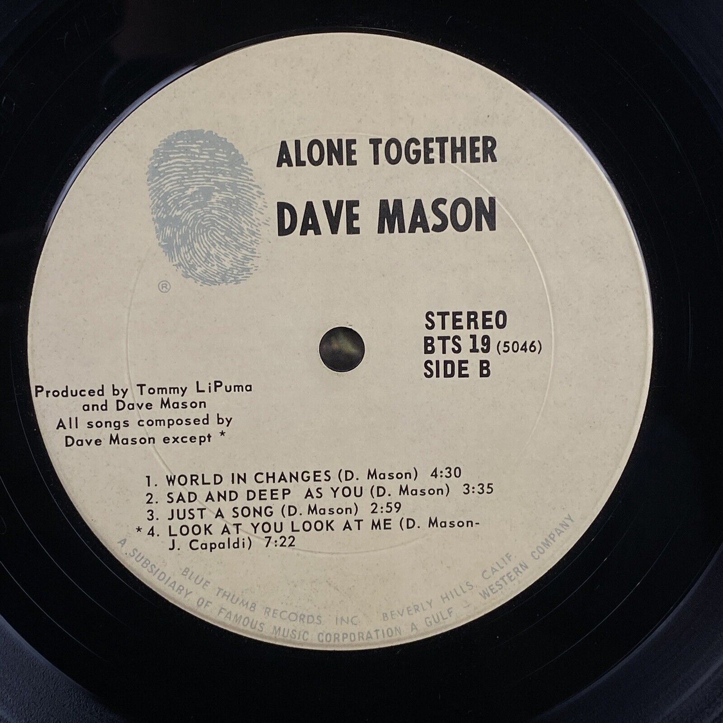 Dave Mason Alone Together vinyl record by Blue Thumb Records