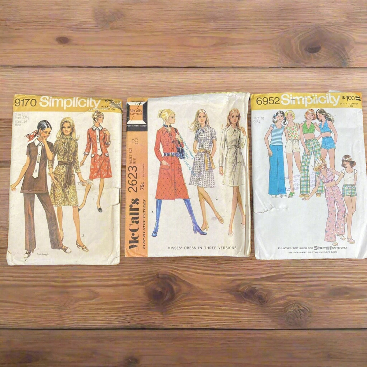 Vintage Women Sewing Patterns 1970's  #9170 #2623 #6952 Size 10 Cut