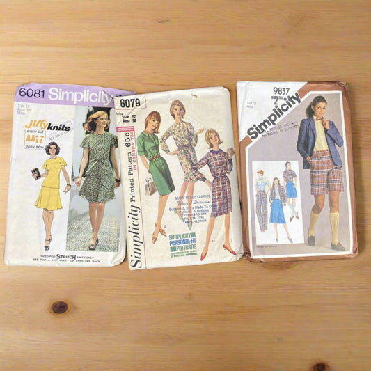 Vintage Women Sewing Patterns 1970's #9837 #6081 #6079 Size 12