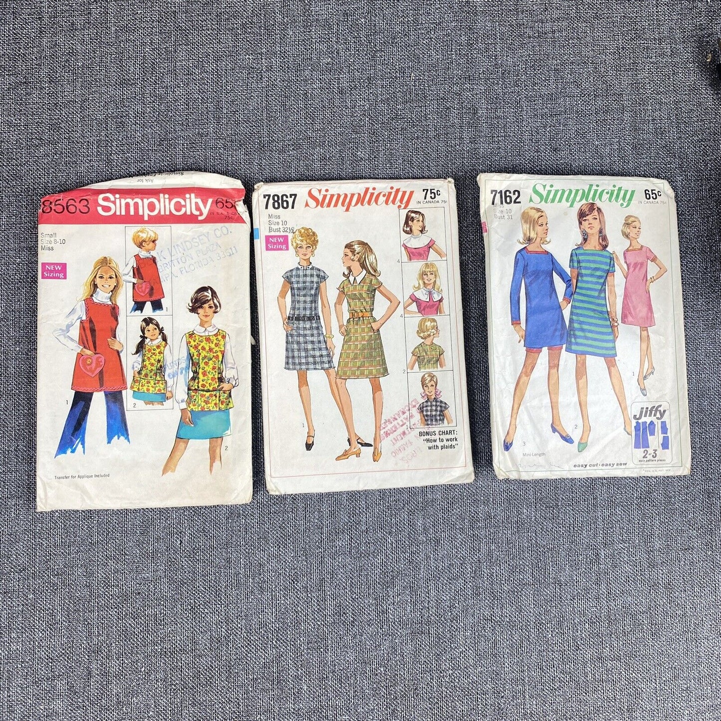 Vintage 60's-70's Women Sewing Patterns 1970's #7162 #7867 #8563 Size 10