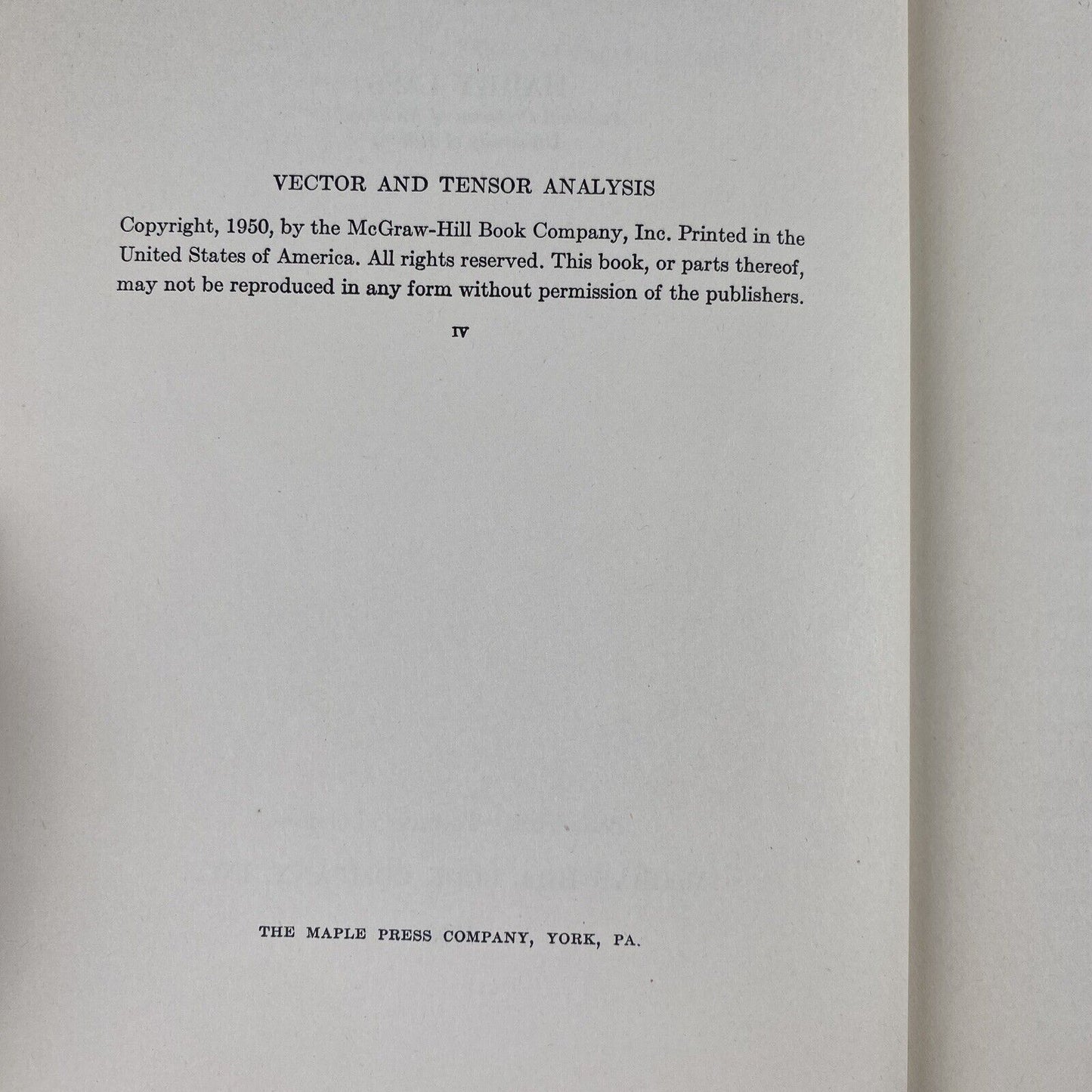 Vector and Tensor Analysis by Harry Lass, 1950, McGRAW-HILL, Very Good