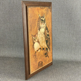 Vintage Richard Hinger Screech Vintage Owl Wood Framed Picture Print Wall Art