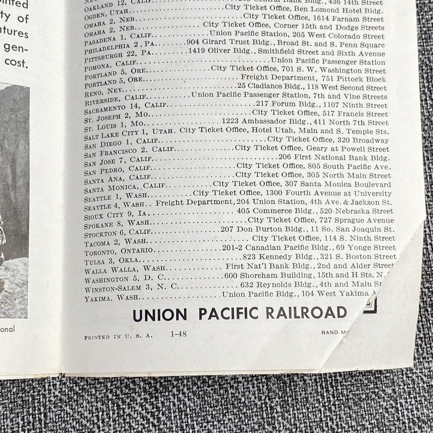 Vintage Union Pacific Railroad Fold Out Map 1948