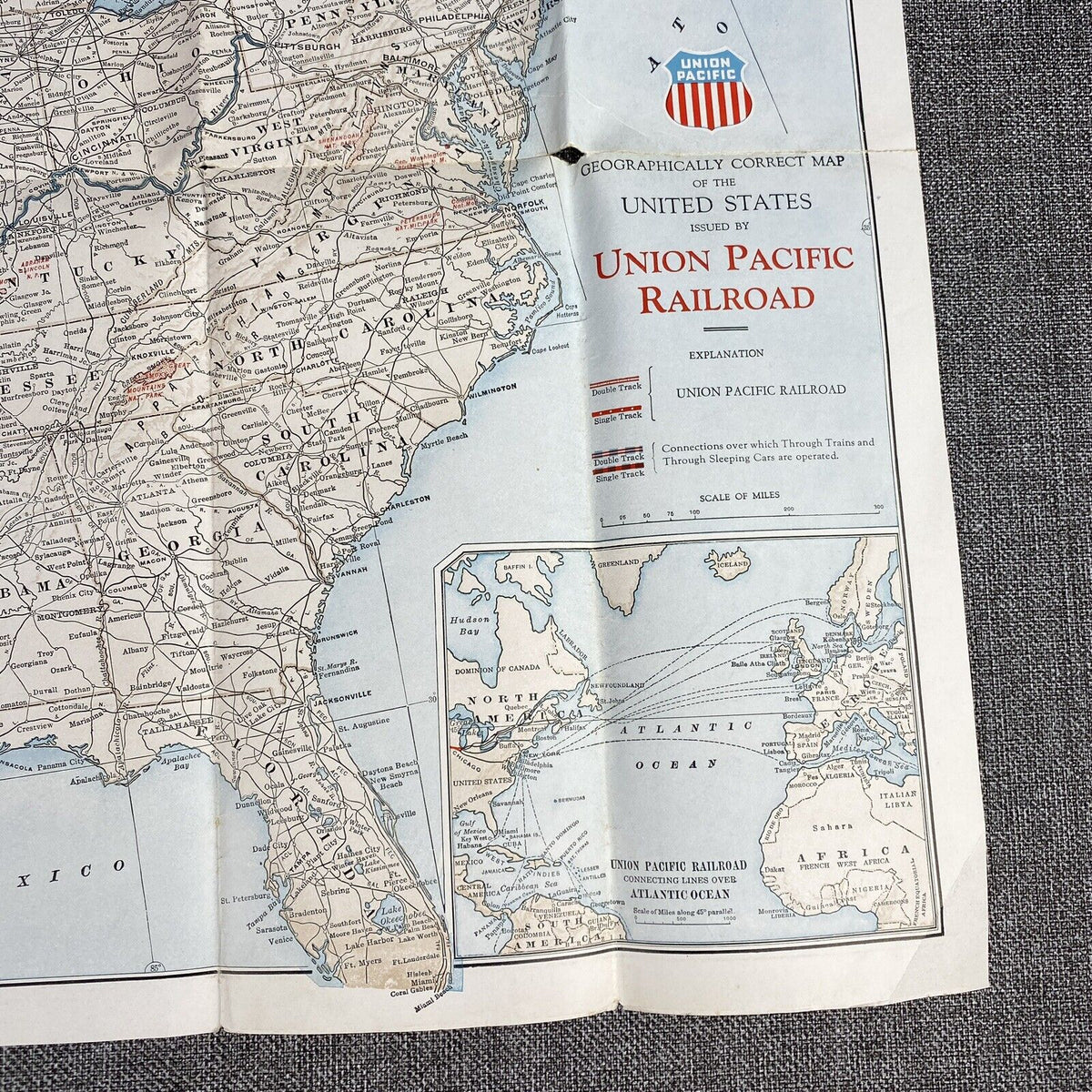 Vintage Union Pacific Railroad Fold Out Map 1948