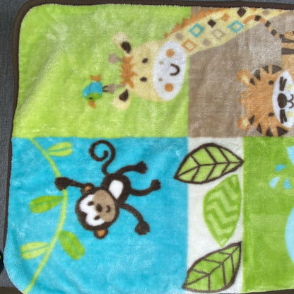 Garanimals Gray Animals Baby Blanket Green Blue Plush Giraffe Elephant Tiger