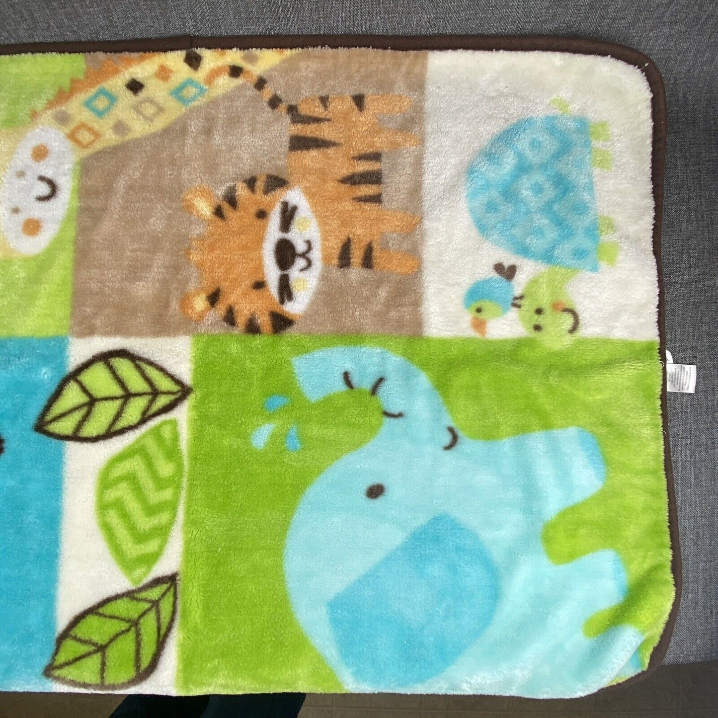 Garanimals Gray Animals Baby Blanket Green Blue Plush Giraffe Elephant Tiger