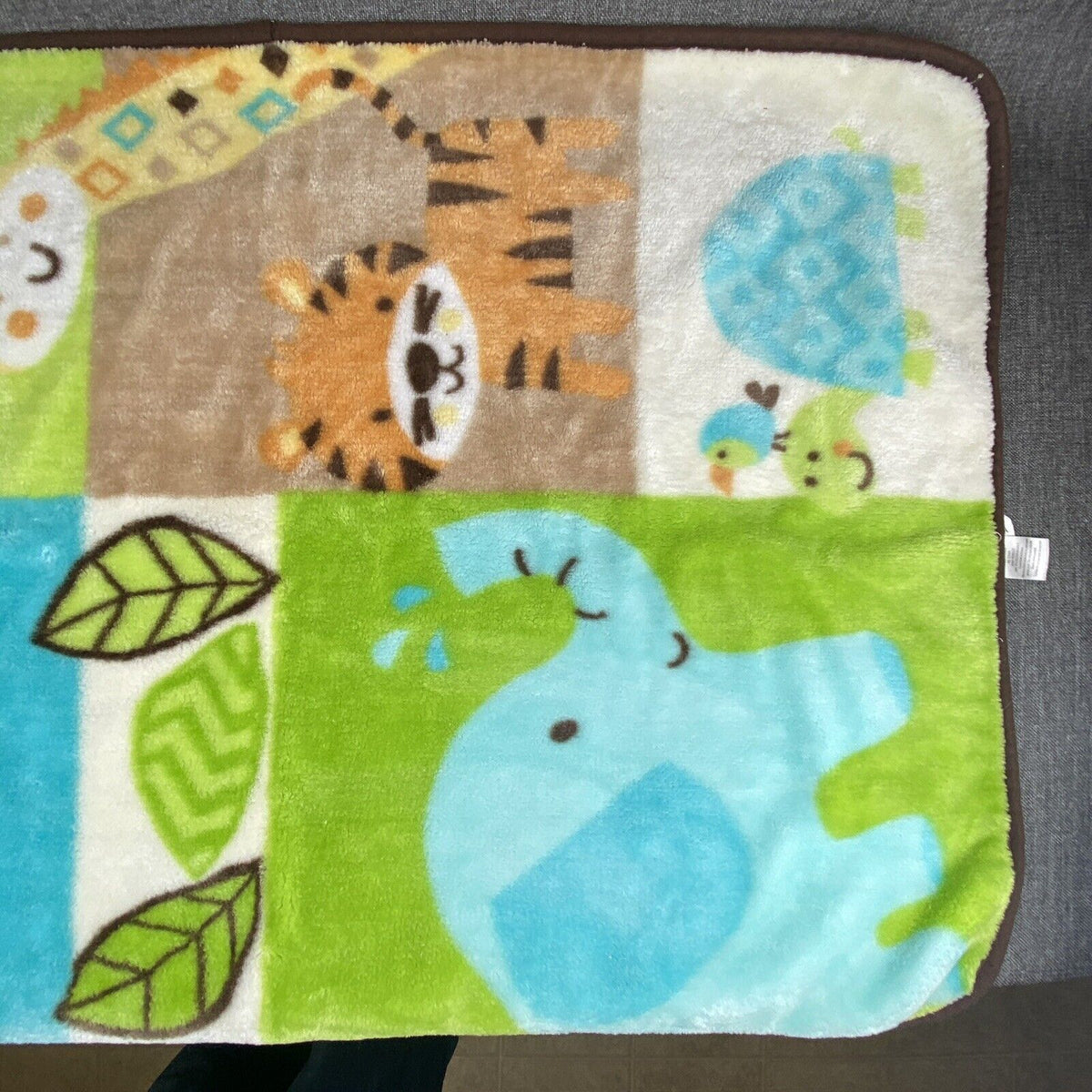 Garanimals Gray Animals Baby Blanket Green Blue Plush Giraffe Elephant Tiger