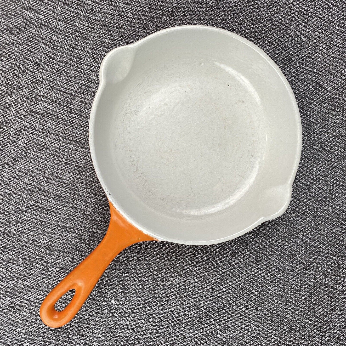 VTG Cousances Le Creuset #16 Orange Flame 7” Enameled Cast Iron Skillet VGC