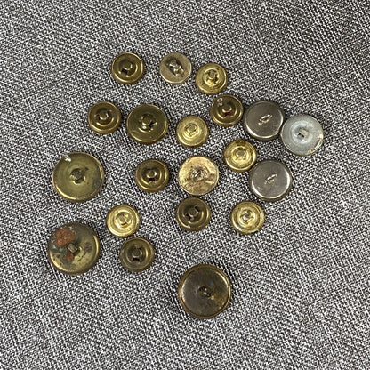 Lot of 18 Vintage Metal Shank Buttons, Rounded and Flat Styles, Military Style