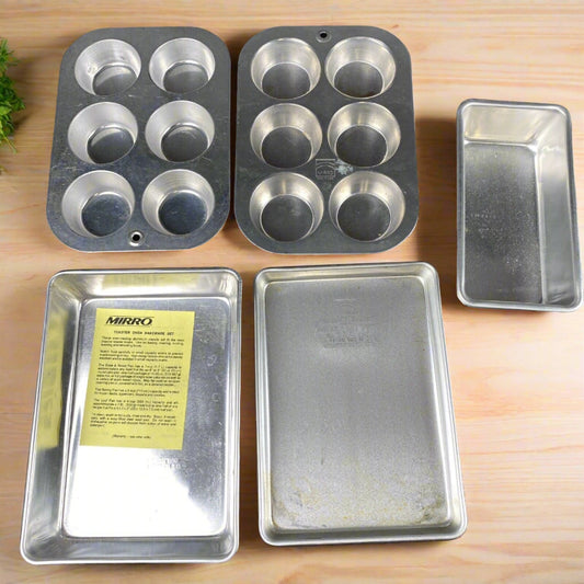 Lot Mirro aluminum baking pans USA, Muffin Pans, Small Sheet Pans, Loaf Pan