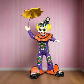 Mache Clown Umbrella Handpainted Vintage Colorful