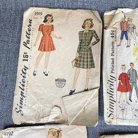 Lot of 11 Vintage Sewing Patterns Cut , young girls, kids , 1940's-1960's