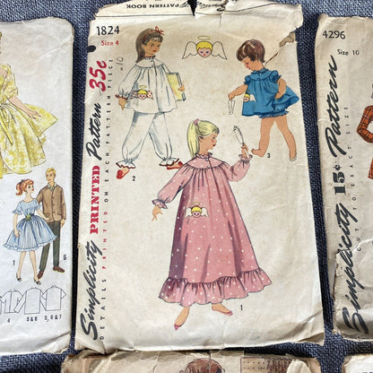 Lot of 11 Vintage Sewing Patterns Cut , young girls, kids , 1940's-1960's