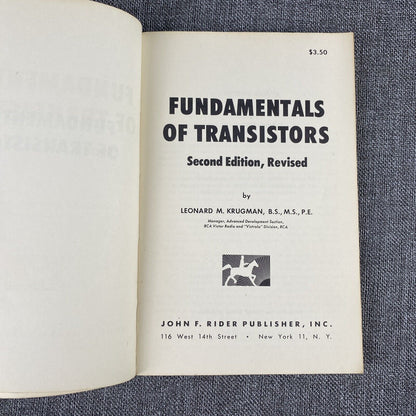 Fundamentals of Transistors by Leonard Krugman Second Revised Edition 1958